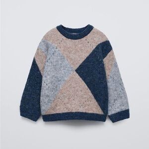 NWT Zara Kids Geometric Sweater - Blue, Gray, Tan Size 3